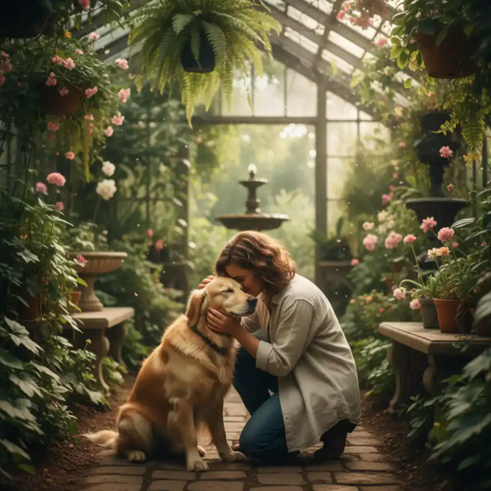 Owner comforting dog