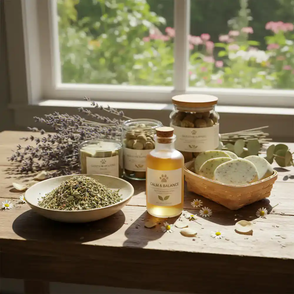 A curated collection of botanical pet wellness products